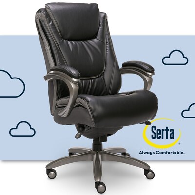 Serta Big & Tall Ergonomic Bonded Leather Swivel Executive Chair, Black/Silver (44951)