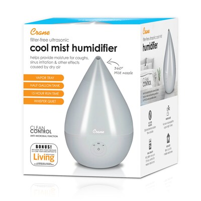 Crane Droplet Ultrasonic Cool Mist Tabletop Humidifier, 0.5-Gallon, Slate (EE-5302GR)