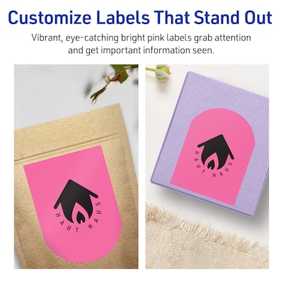 Avery Arched Laser/Inkjet Multipurpose Labels, 4.75" x 3.5", Bright Pink (320/Box)