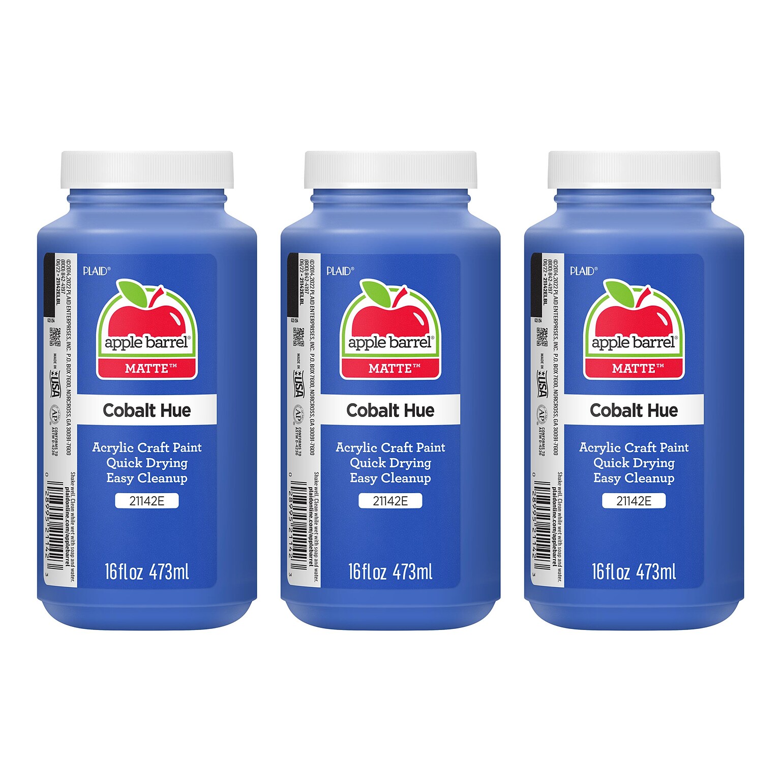 Apple Barrel Acrylic Paint Matte, 16oz., Cobalt Hue, 3/Pack(APP21142E-3)