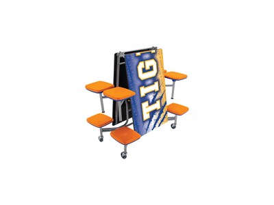 AmTab Rectangular Mobile Cafeteria Table w/ 8 Stools, 30" x 97", Assorted Colors (MST88)
