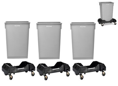 Alpine Industries Plastic Trash Can with Dolly, 23-Gallon, Gray, 3/Pack (ALP477-GRY-3PKD)