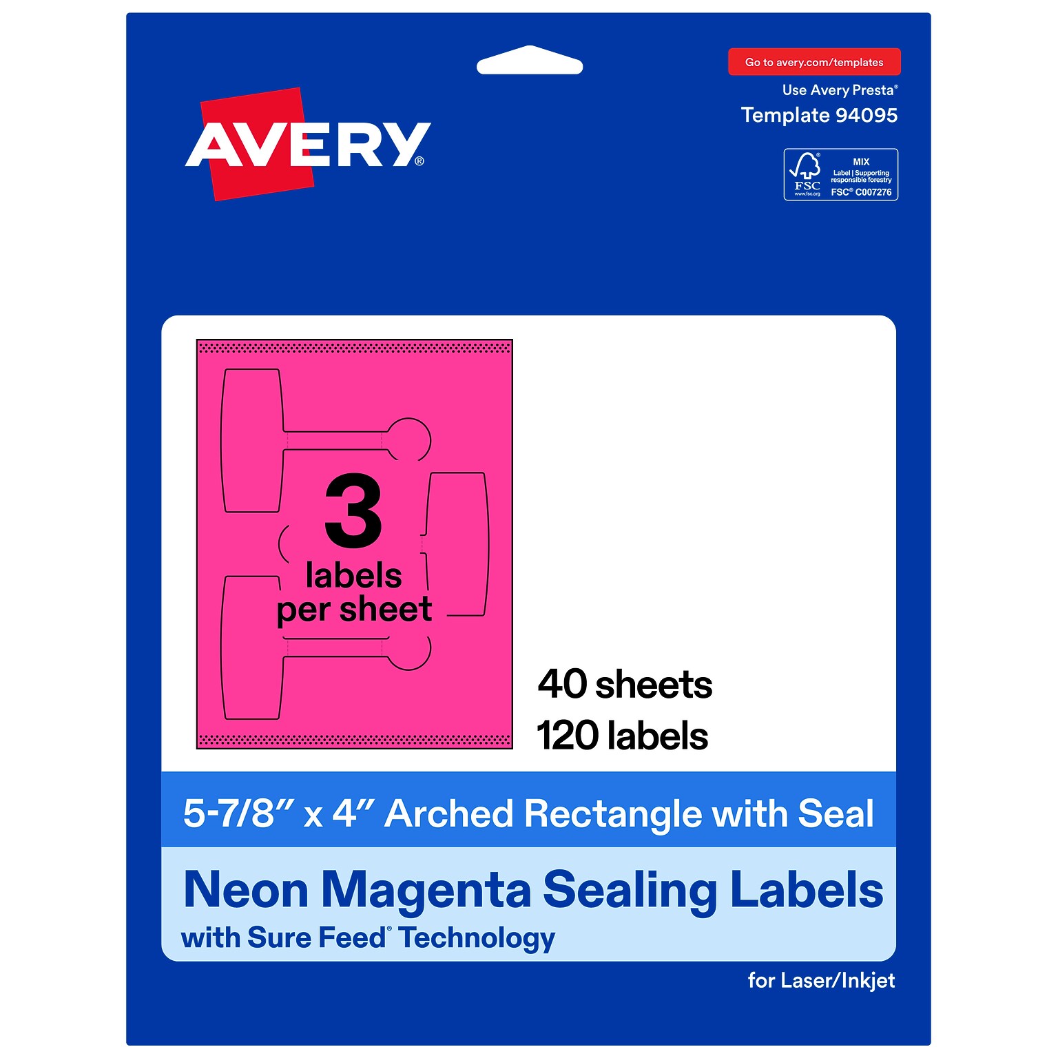 Avery Laser/Inkjet Sealing Labels, 5-7/8 x 4, Neon Magenta, 120 Labels/Box (19479370810)
