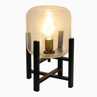 Simple Designs Black Wood Mounted Table Lamp with Clear Glass Cylinder Shade (LT1068-CLR)