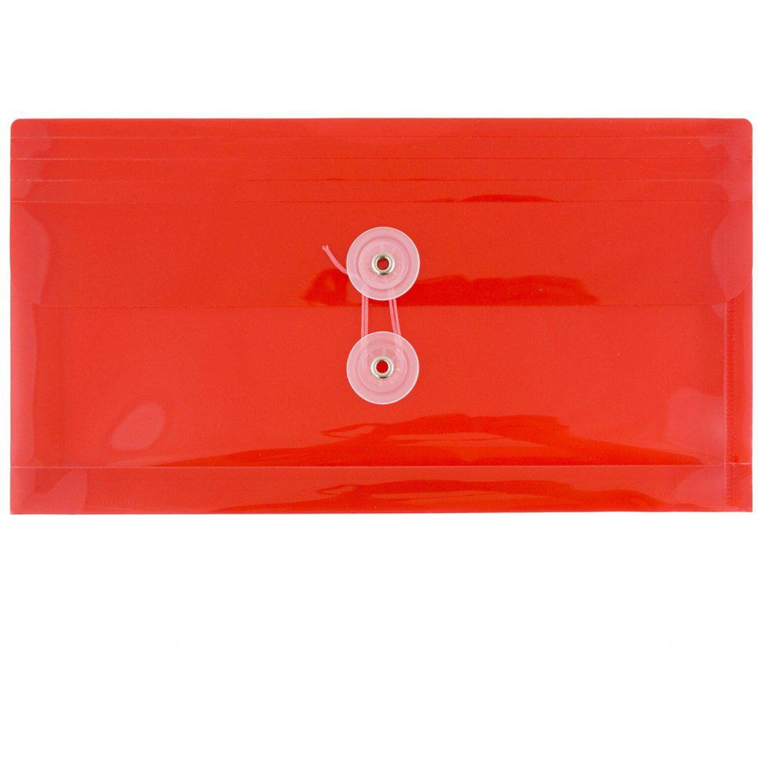 JAM Paper Premium Plastic Filing Envelope with Button & String Closure, Red, 3/Pack (921B1REX3)