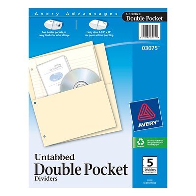 UPC 073333030754 product image for Avery Double Pocket Paper Dividers, Untabbed, Manila, 5 Dividers/Pack (03075) |  | upcitemdb.com
