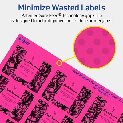 Avery Laser/Inkjet Rectangle Multipurpose Labels, 2" x 2-5/8", Neon Magenta, 150/Pack (94235)