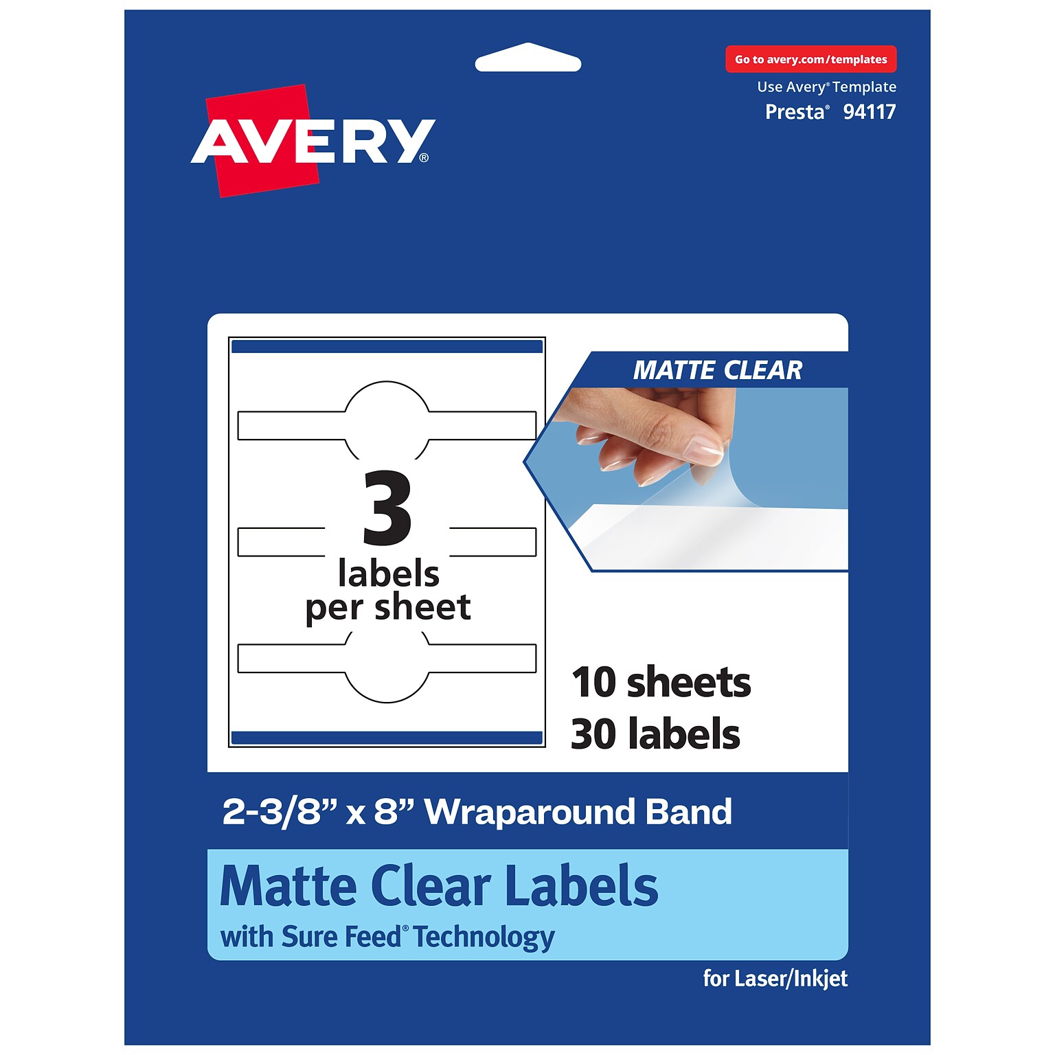 Avery Laser/Inkjet Decorative Edge Multipurpose Labels, 2-3/8 x 8, Clear, 30/Pack (94117)