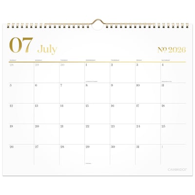 2026-2027 Cambridge Workstyle 15 x 12 Academic Monthly Wall Calendar, White/Gold (1606-707A-27)