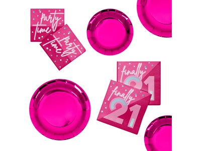 Creative Converting 21st Birthday Plates and Napkins Kit, Hot Pink (DTC9122E2I)