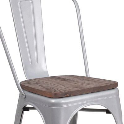 Flash Furniture Luke Contemporary Metal/Wood Stackable Dining Chair, Silver, 4/Pack (4CH31230SILW)
