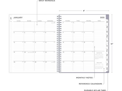 2025 Blue Sky Rue Du Flore 8" x 10" Monthly Planner, Plastic Cover, Green/Gray (101605-25)