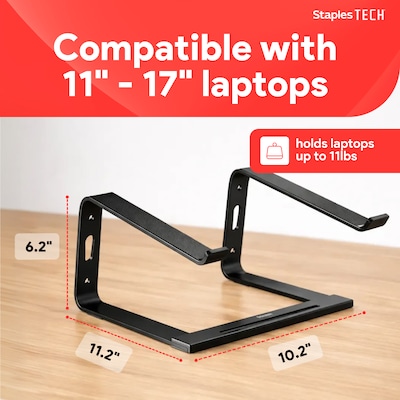 Staples TECH 11.2" x 10.2" Aluminum Laptop Stand, Black (ST62654)