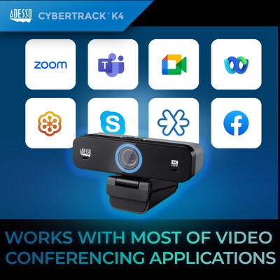 Adesso CyberTrack K4 4K Ultra HD Webcam, 8 Megapixels, Black