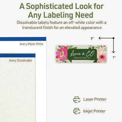 Avery Dissolvable Rectangle Multipurpose Labels, 1" x 3", Off-white, 80/Pack (94224)