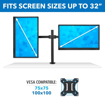 Mount-It! Adjustable Dual Monitor Arm Mount, Up To 32" Monitor, Black (MI-2752)