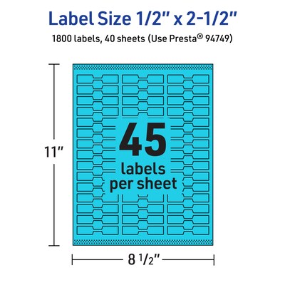Avery Printable Decorative Edge Multipurpose Labels, 0.5" x 2.5", Bright Blue, 1800/Pack (94749)