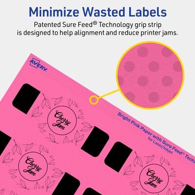 Avery Laser/Inkjet Cigar Multipurpose Labels, 1.5" x 3.5", Bright Pink, 200/Pack (94122)