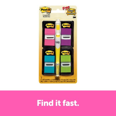 Post-it Flags Value Pack with Flag+Highlighter, 1" Wide, Assorted Colors, 200 Flags/Pack (680-PPBGVA)