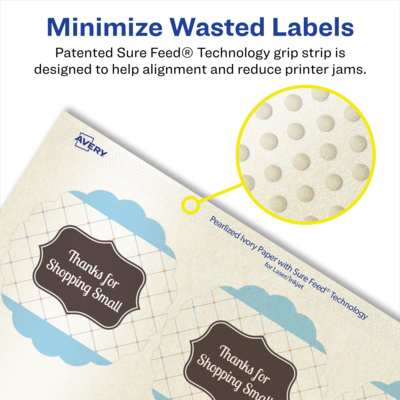 Avery Pearlized Ivory Decorative Edge Multipurpose Labels, 2.5" Dia., Ivory, 900/Box (94516)