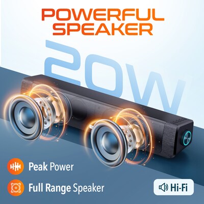 Delton SB200 20-Watt Wired/Wireless Soundbar Computer Speaker, Black (DSB200)