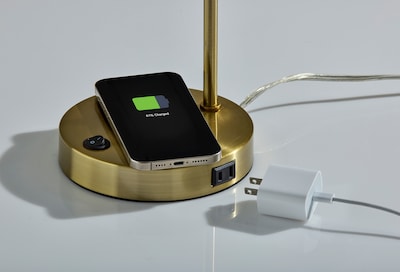 Adesso Emery SuperCharger Incandescent Desk Lamp, 19"H, with USB Port, Antique Brass (2624-21)