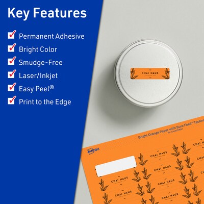 Avery Rectangle Multipurpose Labels, 2/3 x 1-3/4, Bright Orange, 3520/Box (94209)