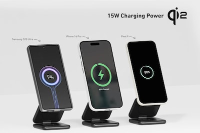 CODi Qi2 Folding Wireless Charging Stand for iPhone, Apple Watch & Wireless Earbuds, Black (PWRC-31Q2)