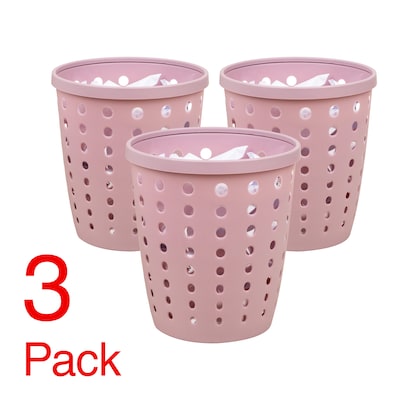 Staples Plastic Trash Can, 2.8 Gallon, Dusty Pink, 3/Pack (ST63899)