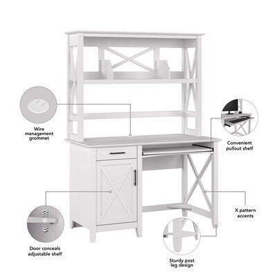 Bush Furniture Key West 48"W Small Computer Desk with Hutch, Pure White Oak (KWD248WT-03)