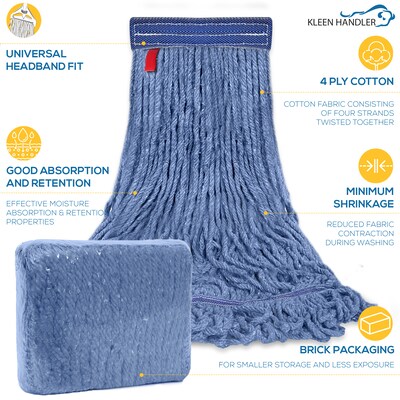 BISON LIFE Kleen Handler Blend String Mop Head, 24 oz., Blue, 24/Pack (BPES-LEM-BD-BL-24-1-24A)
