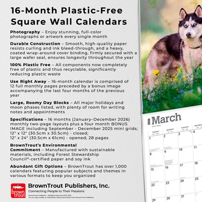 2026 BrownTrout Siberian Huskies 12" x 12" Monthly Wall Calendar (9798330705580)