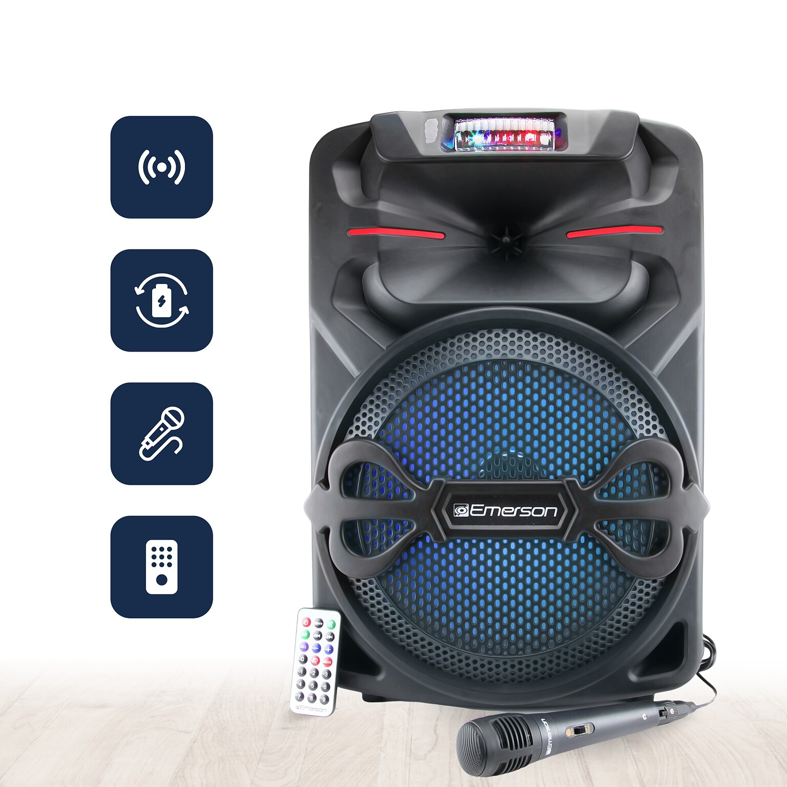 Emerson EDS-1200 Portable Bluetooth Party Speaker with Wireless Microphone, Black (EDS-1200)
