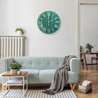 Elegant Designs Wood Plank 23" Large Rustic Coastal Wall Clock, Dark Aqua Wash (HG2003-DAW)
