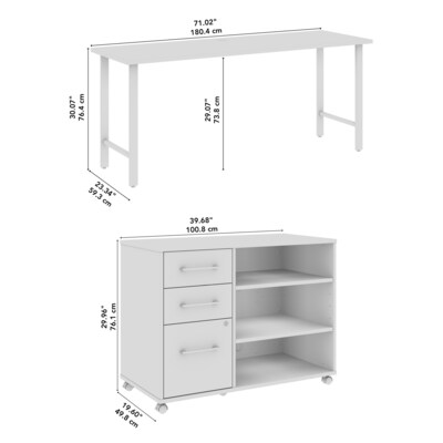 Bush Business Furniture Hustle 72"W Computer Desk and Storage Cabinet with Drawers and Shelves, White (HUS008WH)
