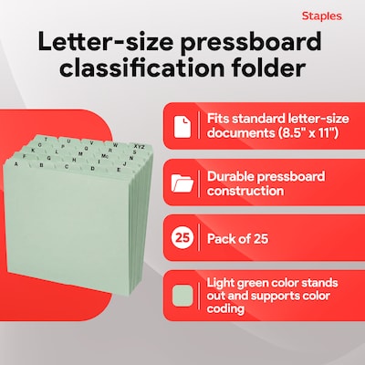 Staples® A-Z Index File Guide, Letter Size, Gray/Green, 25/Set (ST118273)