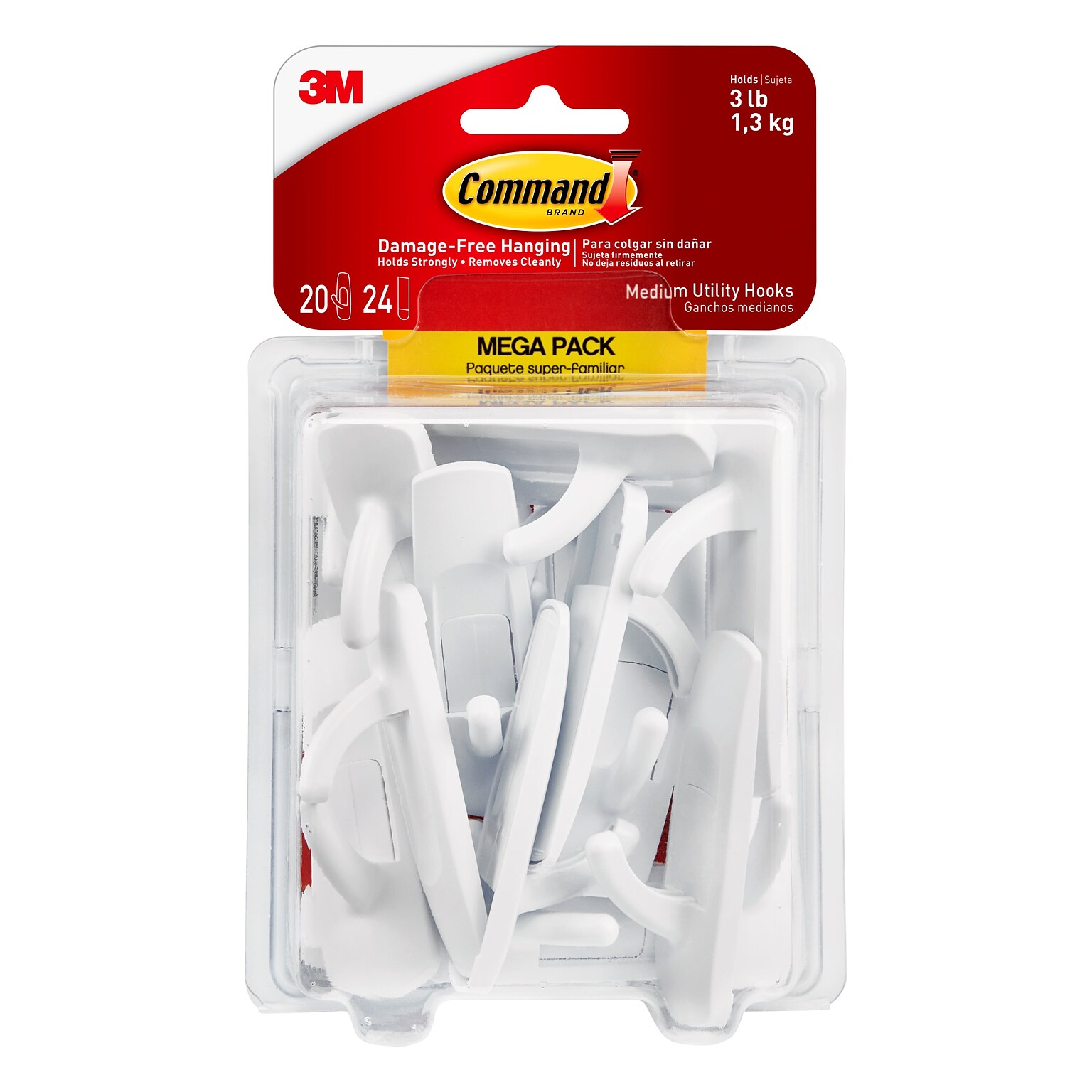 Command Medium Utility Hooks Mega Pack, 3 lb., White, 20/Pack (17001-MPES)