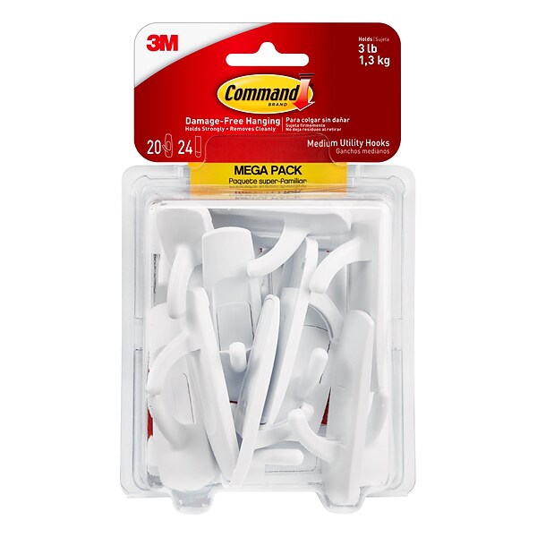 Command™ Medium Utility Hooks Mega Pack, White, 20 Hooks (17001-MPES)