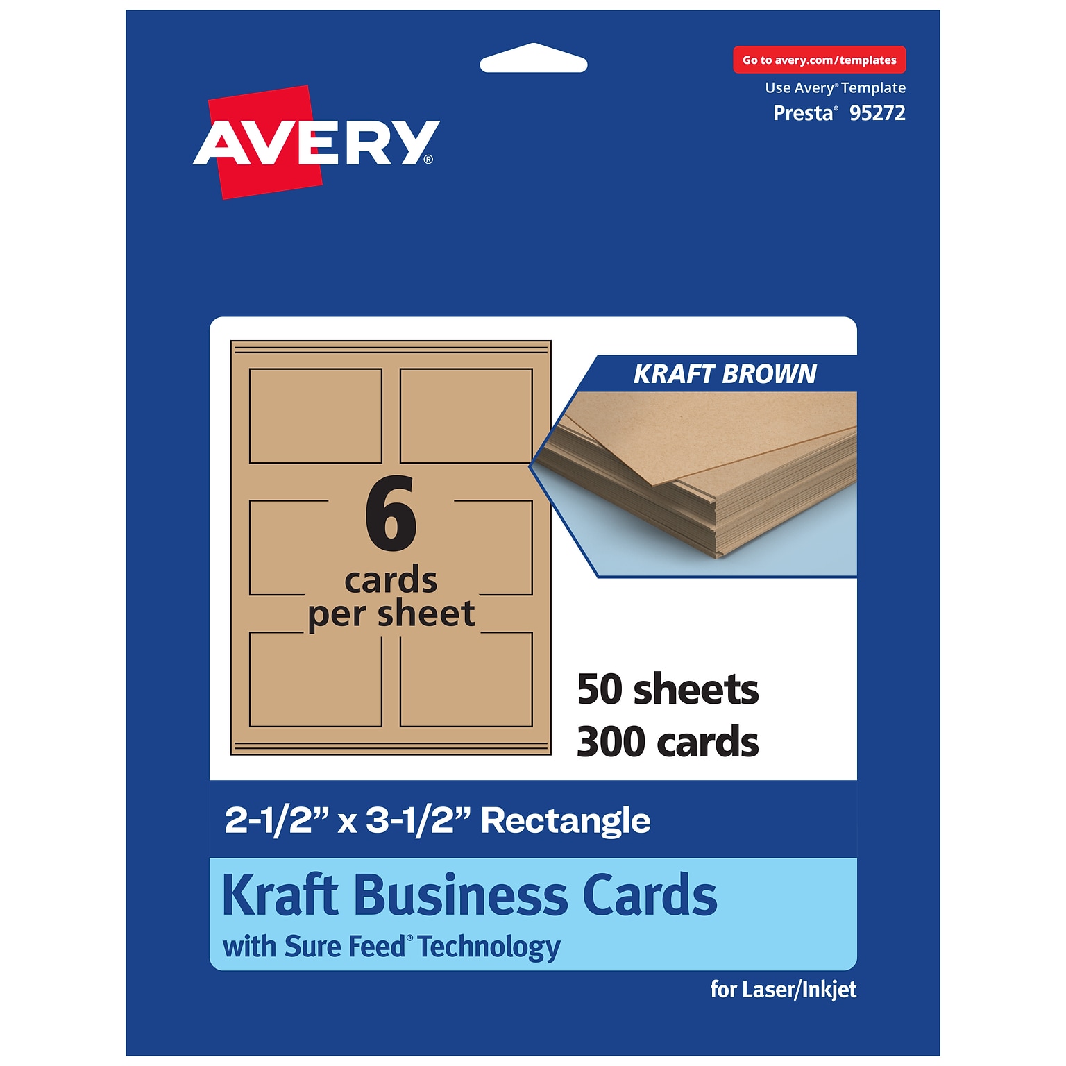 Avery Business Cards, 2.5 x 3.5, Matte Kraft Brown, 300/Box (95272)
