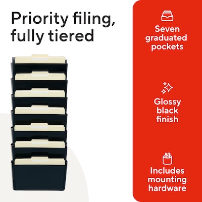 TRU RED™ 7-Pocket Plastic Letter Wall File, Black (TR55348)