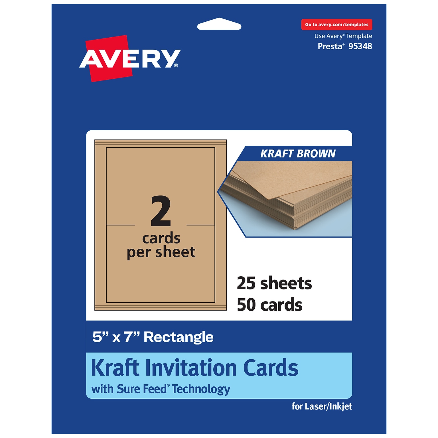 Avery Matte General Use Blank Cards, Kraft Brown, 50/Pack (95348)