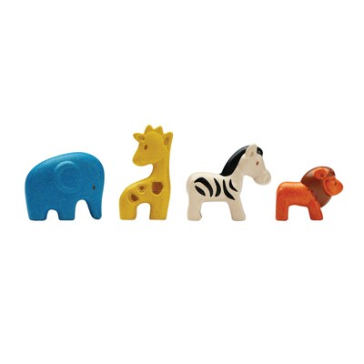 Plan Toys Wooden Wild Animals Playset, Multicolored, 4/Pack (PTS6128)