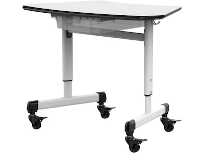 Luxor 29W Height-Adjustable Trapezoid Student Desk with Drawer, White/Black (MBS-DESK)