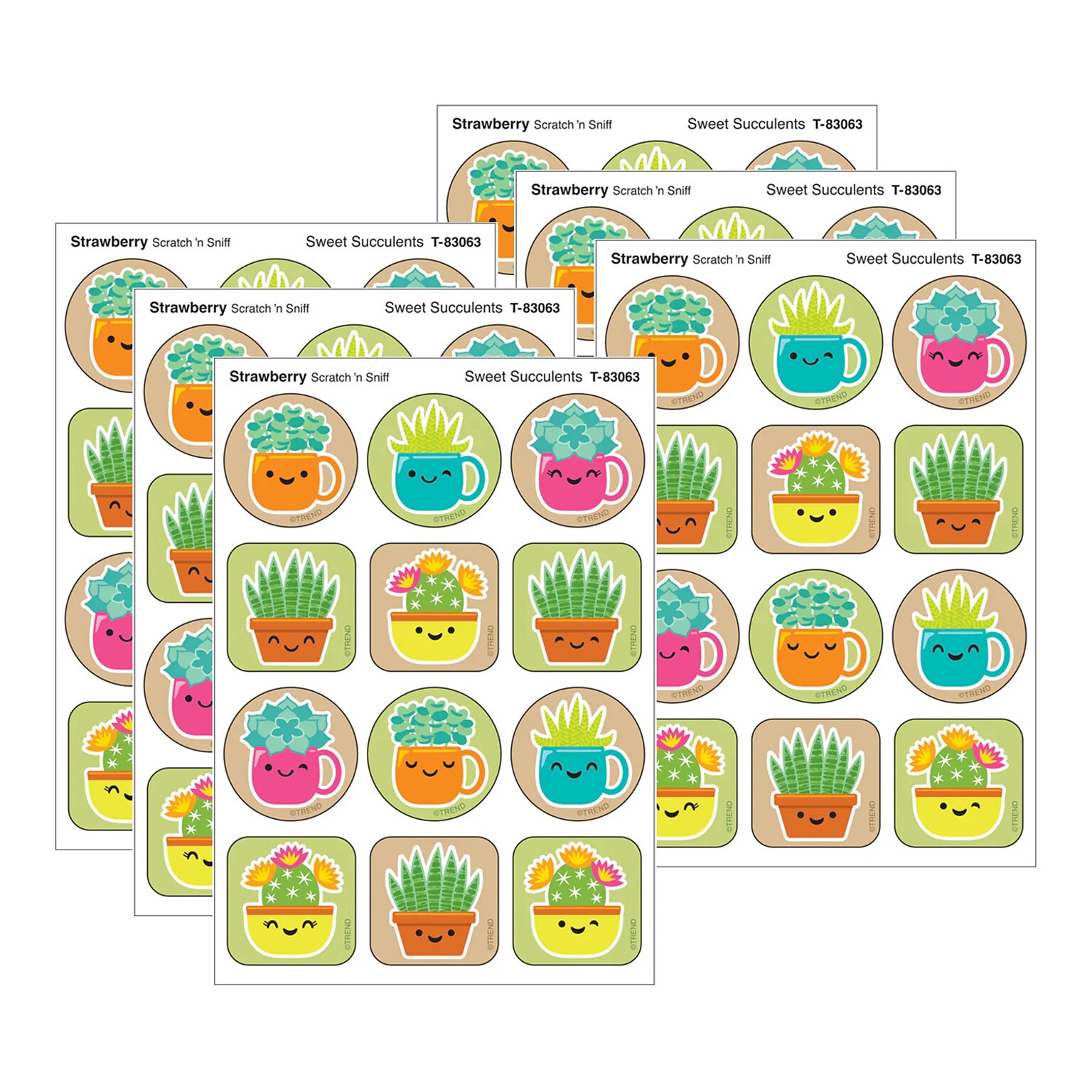 Trend Enterprises Sweet Succulents Strawberry Scent Scratch n Sniff Stinky Stickers, Multicolored, 48/Pack, 6/Packs/Bundle