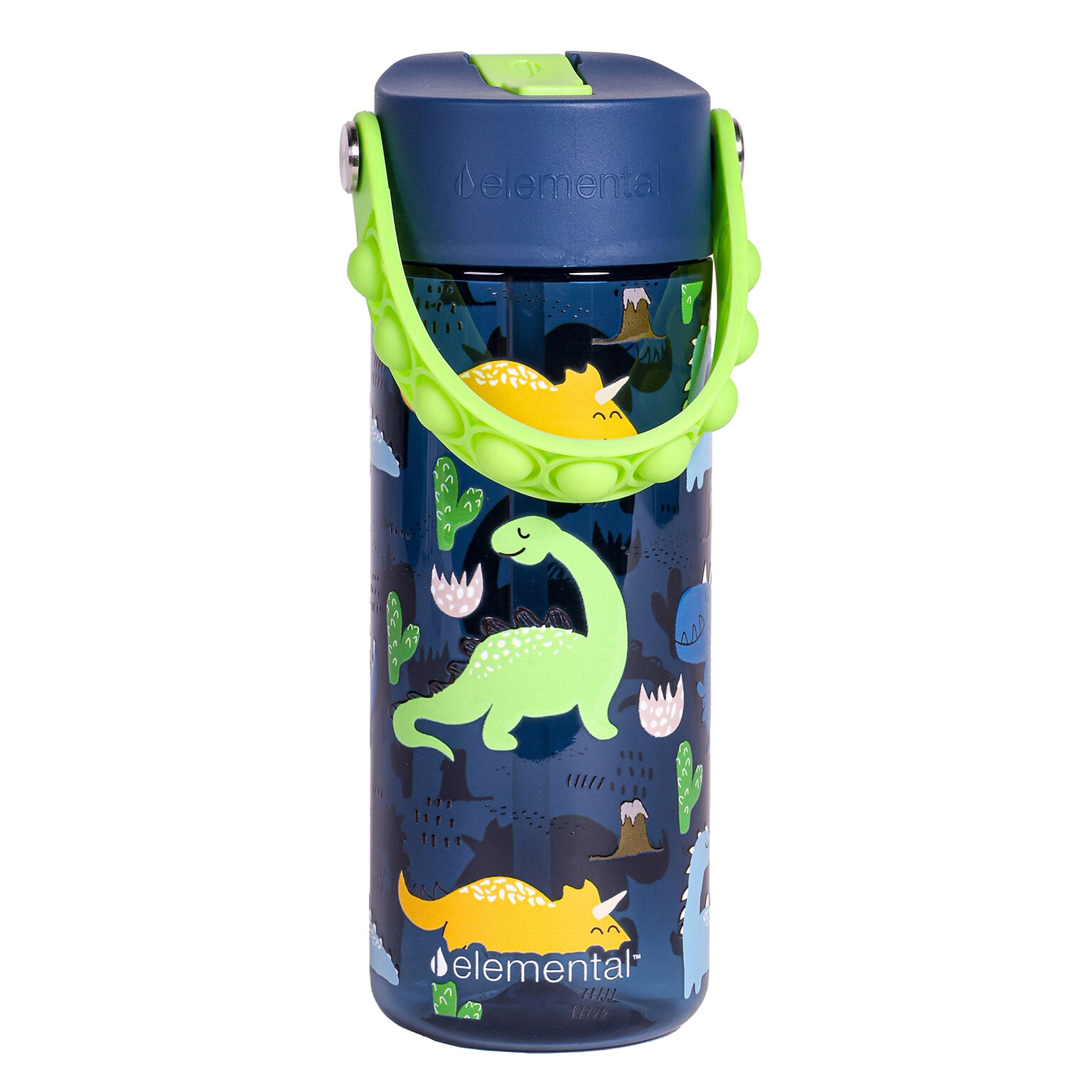 Elemental Splash Pop Plastic Water Bottle, 18 oz., Dinosaur Navy (EMLETR18DNN12P)