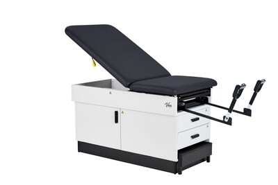 Viva Comfort Slimline Exam Table Base with Leg Rest, Step Stool, Drawers, Stirrups, 420 lb Capacity, Black (ADI996-FBSU-M2-BLK)