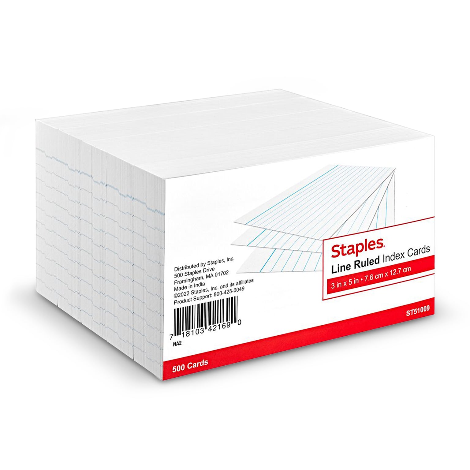 Staples Index Cards, 3 x 5, Lined, White, 500 Pack – Ruled Cards for Studying, Notes & Classroom Use