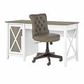Bush Furniture Key West 54W Computer Desk with Storage and Mid-Back Tufted Office Chair, Shiplap Gr