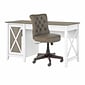 Bush Furniture Key West 54"W Computer Desk with Storage and Mid-Back Tufted Office Chair, Shiplap Gray/Pure White (KWS020G2W)