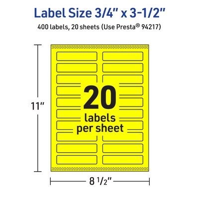 Avery Laser/Inkjet Multipurpose Rectangle Labels, 0.75" x 3.5", Neon Yellow, 400/Pack (94217)